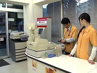 Asian grocery store workers have lesbian sex at work